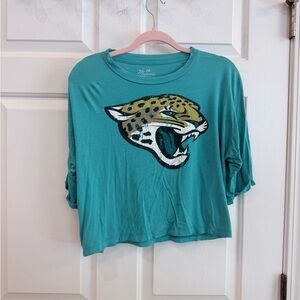 Majestic Teal Jacksonville Jaguars Cropped Graphic Tee